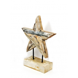 Gwiazda z drewna tekowego na podstawie 39 cm